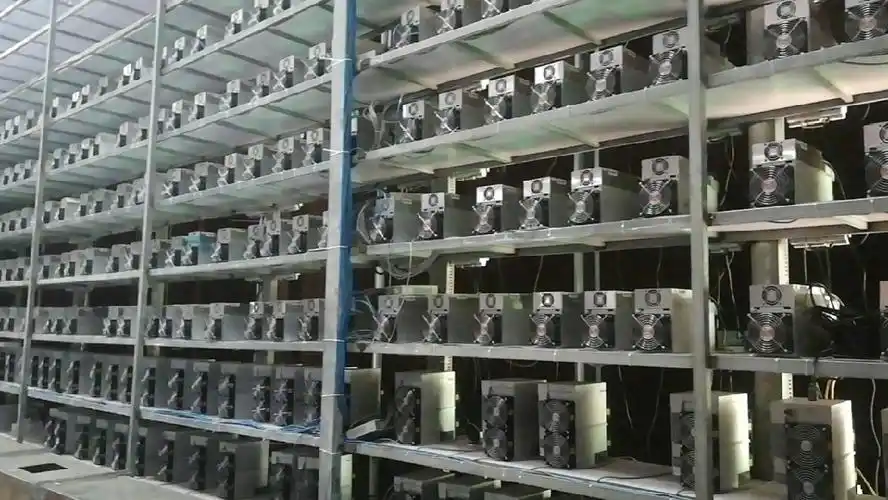Modern cryptocurrency mining farm in Germany with rows of mining machines
